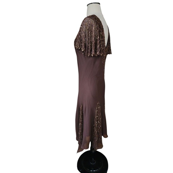 Jkara Vintage Y2K Brown Sequined Fairy Whimsygoth Midi Dress Size 16 Asymmetric - Picture 2 of 8